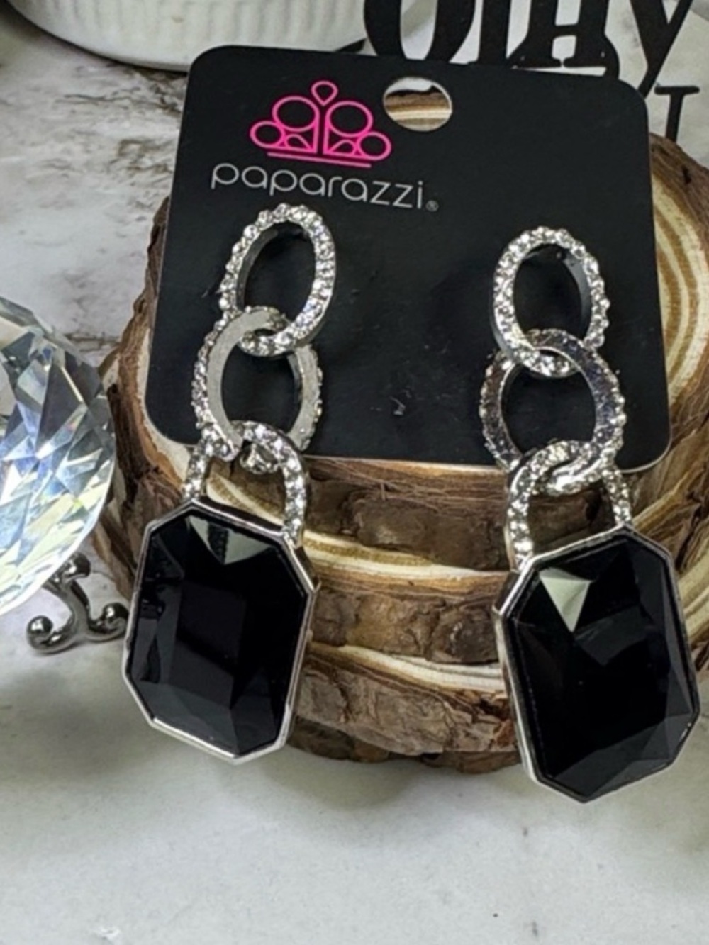 paparazzi Black and Silver Faceted Drop Earrings